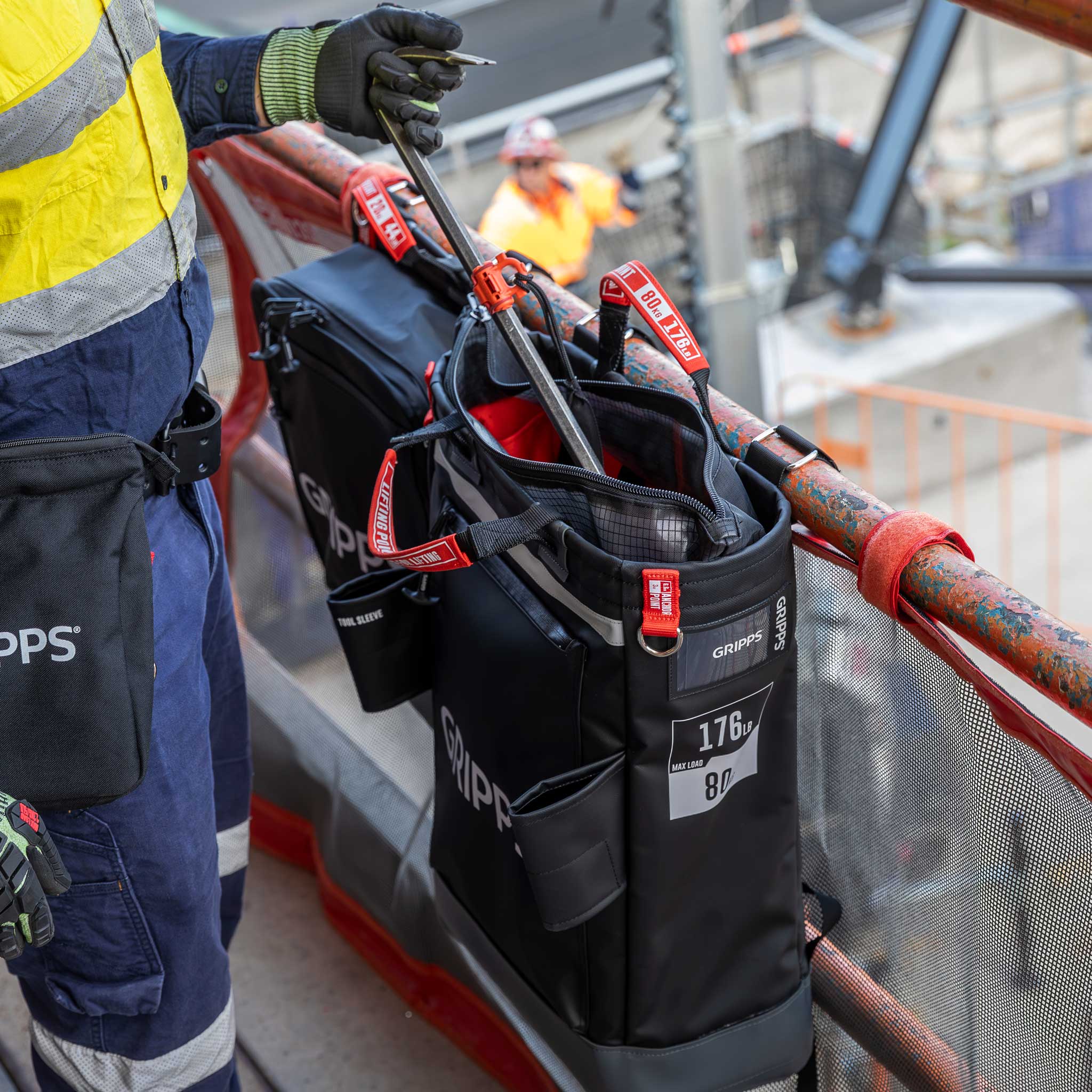 GrippTie Tool Connector Band on crowbar at work site GrippTie Tool Connector Band on crowbar at work site