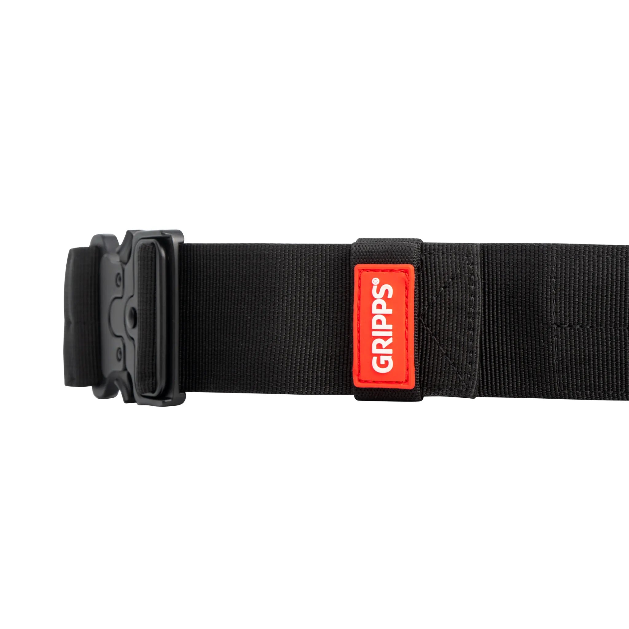 Black belt with a red 'Gripps' label on a white background
