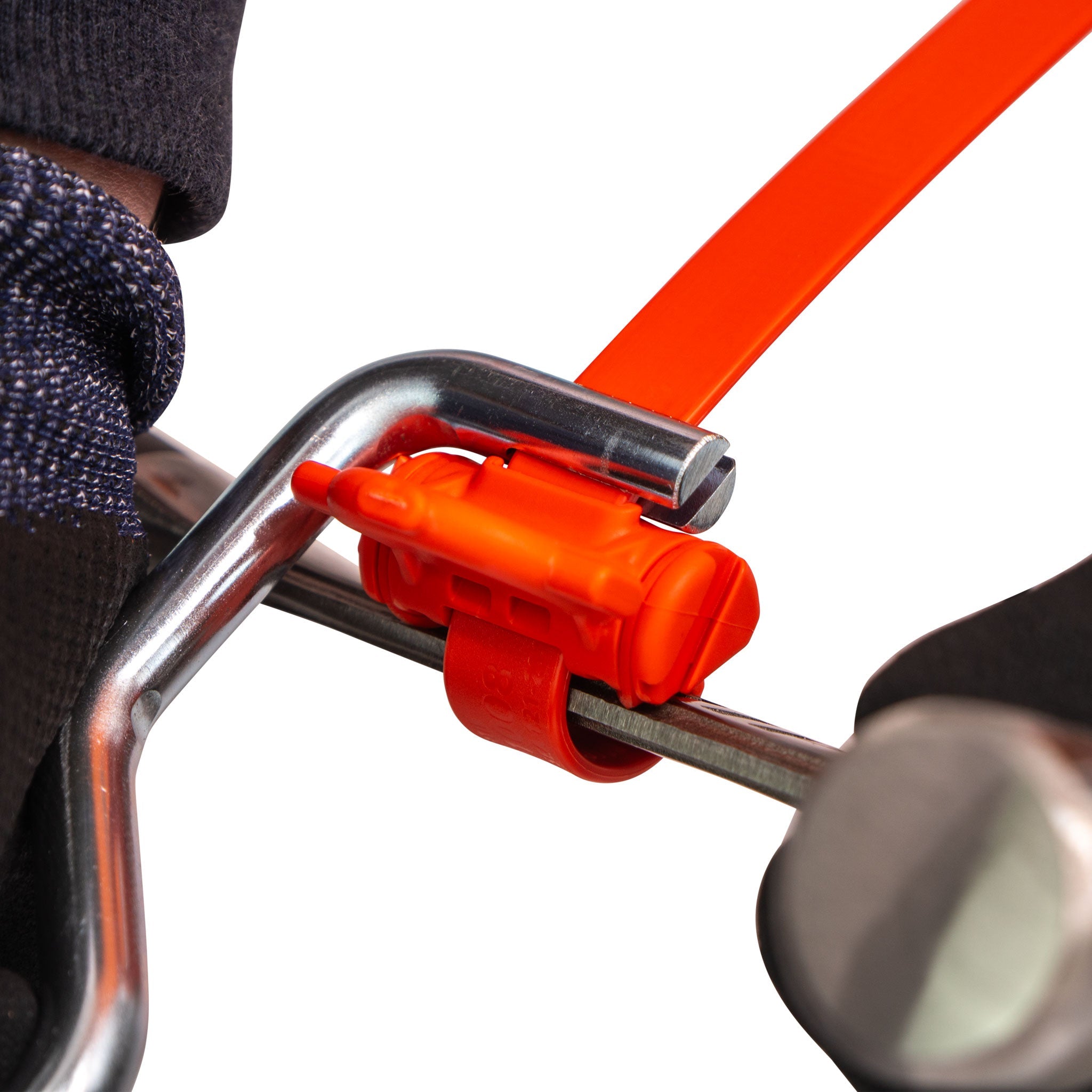 Extreme detail close up of GrippTie Tool in use with GrippTie